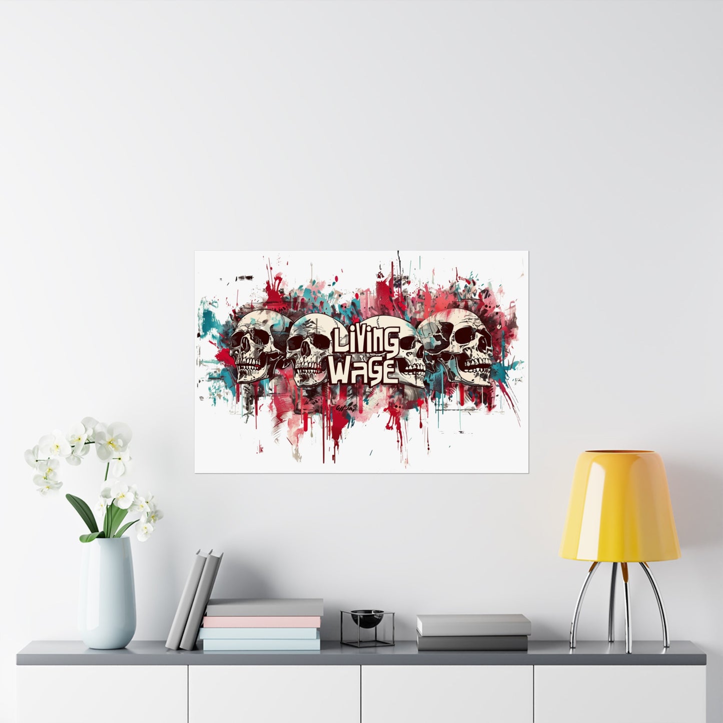 Living Wage Political poster graffiti poster skull cyberpunk poster Statement Poster for home office dorm room poster Bold Protest poster