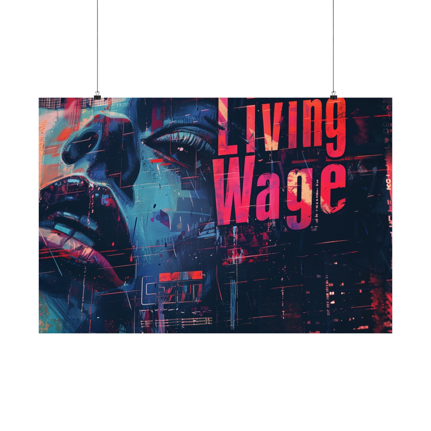 Living Wage! Demand Respect! Gorgeous Poster Cyberpunk Style Activist Art Piece Cool and Engaging! Worker Labor Union Rights!