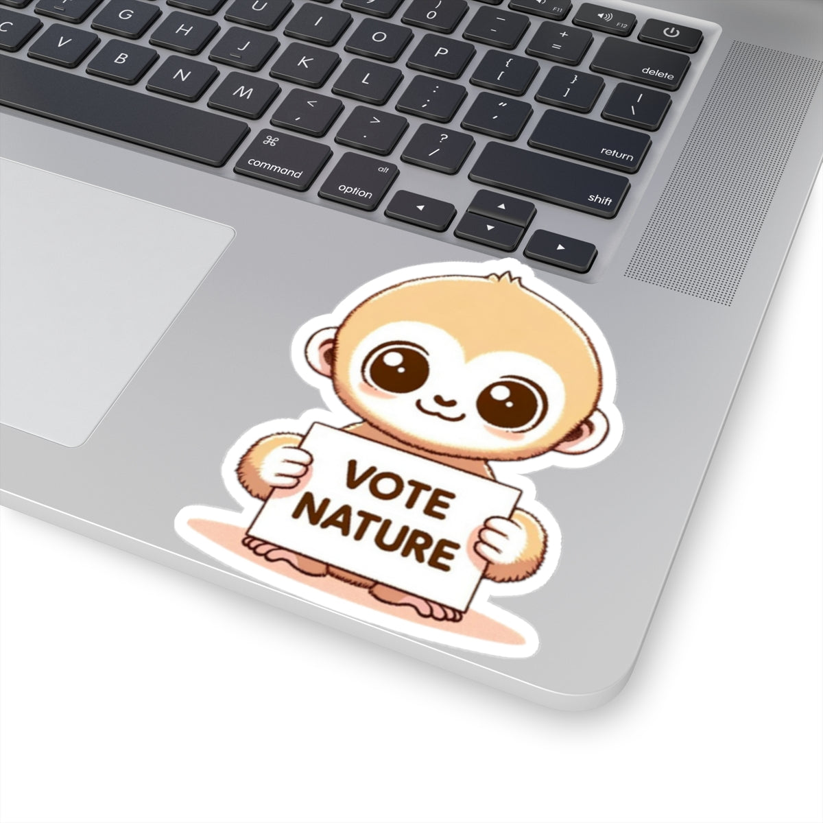 Inspirational Cute Gibbon Ape Statement vinyl Sticker: Vote Nature! for laptop, kindle, phone, ipad, instrument case, notebook, mood board