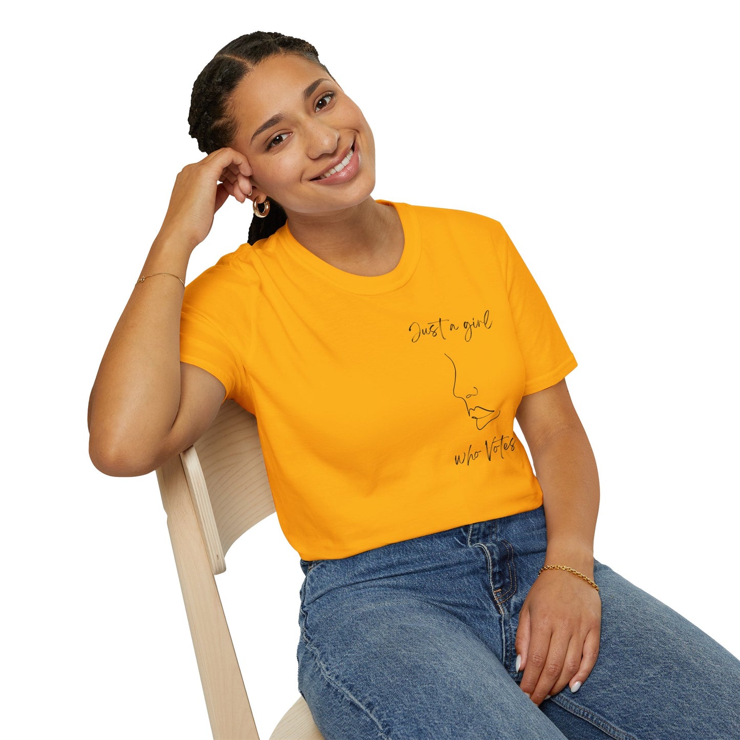 Just a Girl Who Votes Statement Soft Style t-shirt: Strong yet Subtle Activism! Be Unmoved!