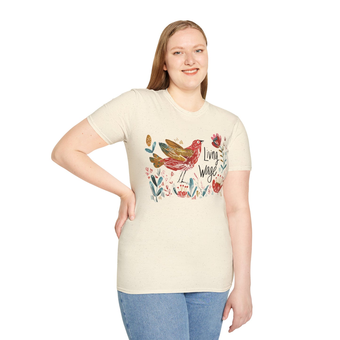 Political Shirt Demand Living Wage t-shirt Unisex Soft tshirt Cute Protest Activism Inspired by Cath Kidston Bird Flower Statement Vote Tee