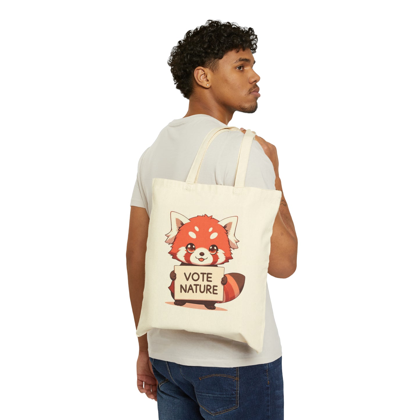 Inspirational Cute Red Panda Statement Cotton Canvas Tote Bag: Vote Nature! laptop, kindle, phone, notebook, goodies to work/coffee shop