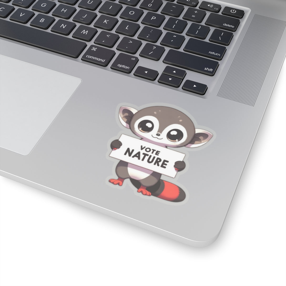 Inspirational Cute Red Shanked Douc Monkey vinyl Sticker: Vote Nature! laptop, kindle, phone, ipad, instrument case, notebook, mood board