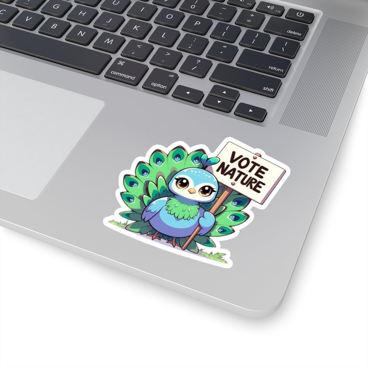 Inspirational Cute Peakcock Statement vinyl Sticker: Vote Nature! for laptop, kindle, phone, ipad, instrument case, notebook, mood board