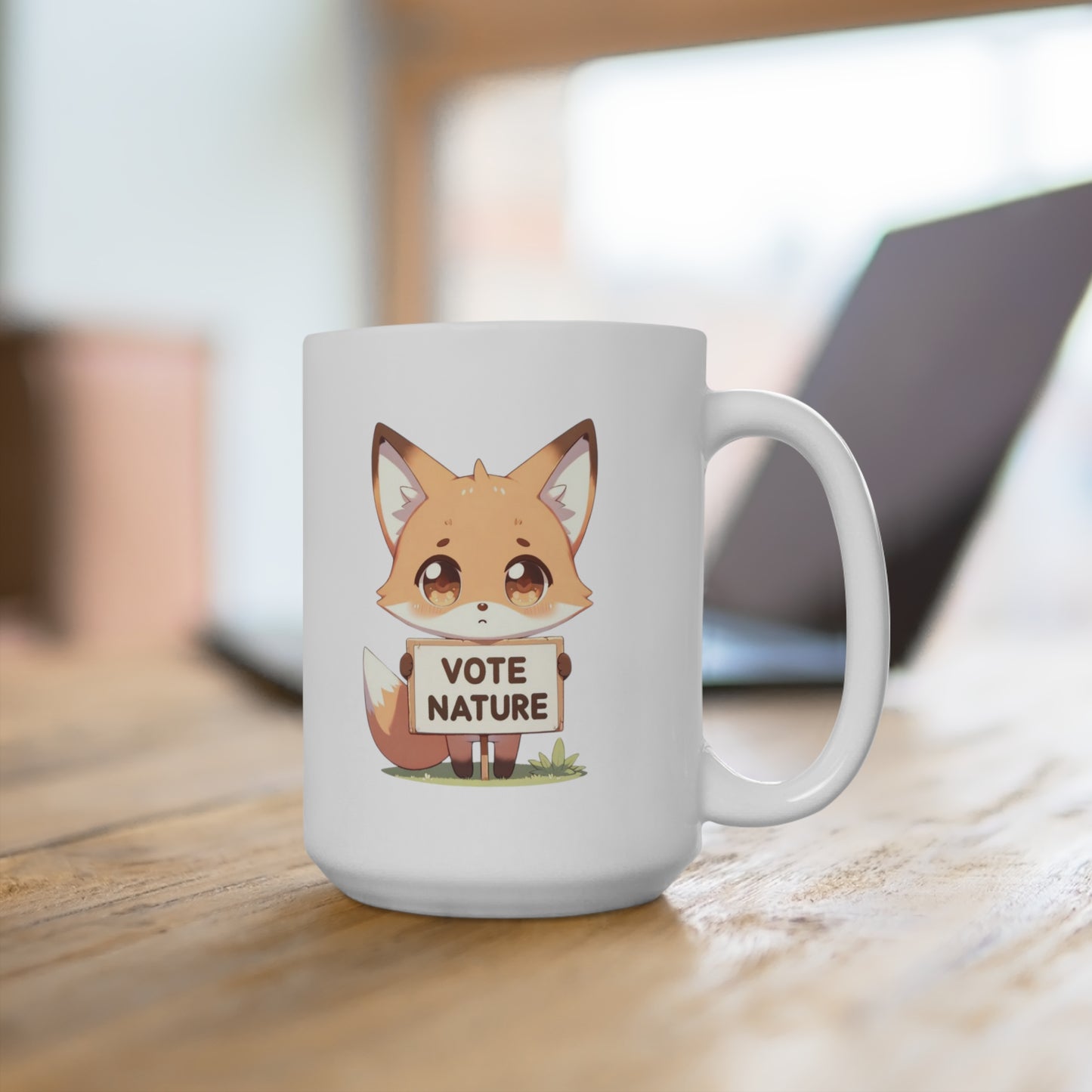 Inspirational Cute Fox Statement Coffee Mug (15oz): Vote Nature! Be a Cute Activist!