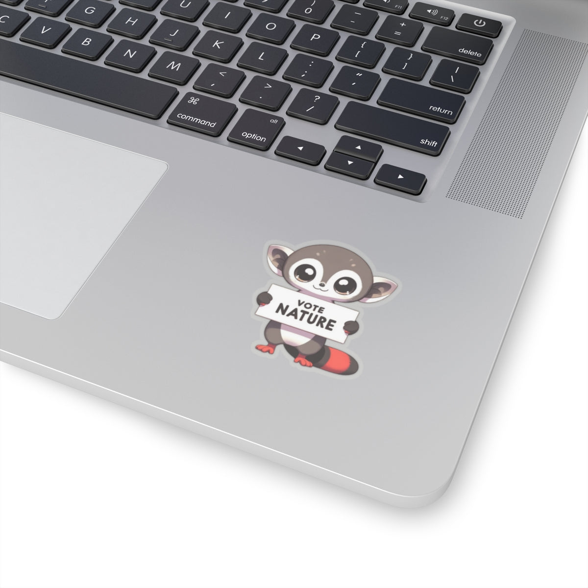 Inspirational Cute Red Shanked Douc Monkey vinyl Sticker: Vote Nature! laptop, kindle, phone, ipad, instrument case, notebook, mood board
