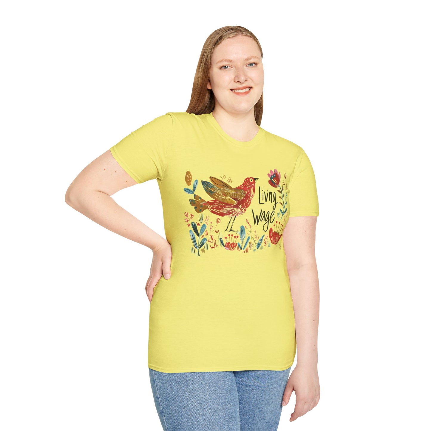 Political Shirt Demand Living Wage t-shirt Unisex Soft tshirt Cute Protest Activism Inspired by Cath Kidston Bird Flower Statement Vote Tee