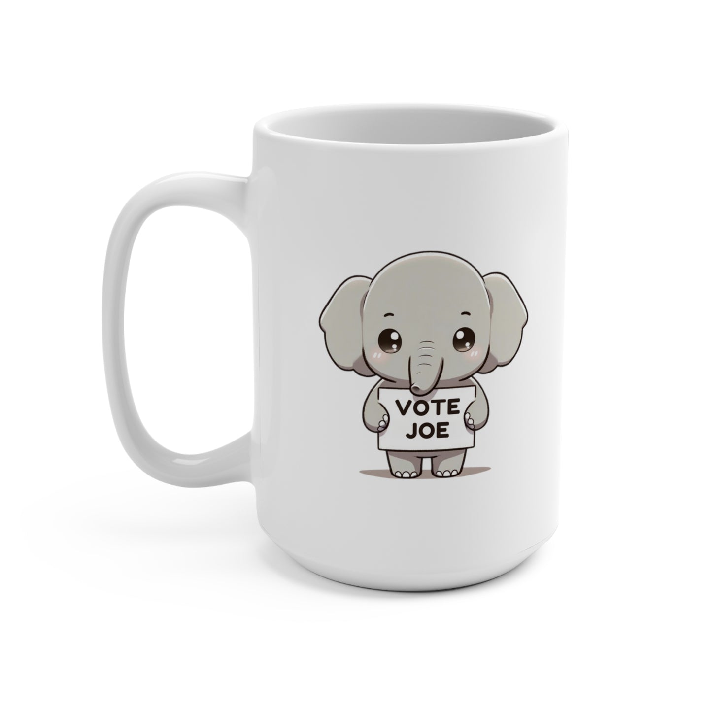 Vote Joe! Cute Elephant and Donkey Agree! Inspirational Cute Statement Coffee Mug (15oz): Bipartisanship Design