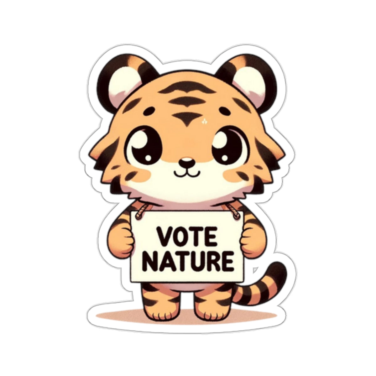 Inspirational Cute Tiger Statement vinyl Sticker: Vote Nature! for laptop, kindle, phone, ipad, instrument case, notebook, mood board