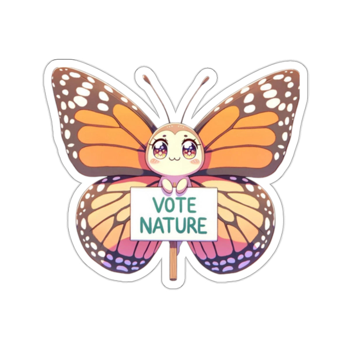 Inspirational Cute Butterfly Statement vinyl Sticker: Vote Nature! for laptop, kindle, phone, ipad, instrument case, notebook, mood board