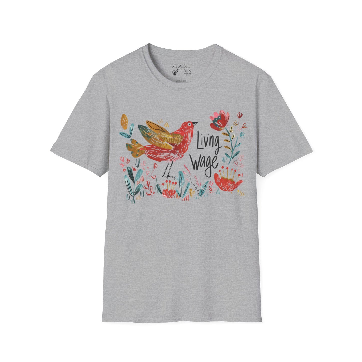 Political Shirt Demand Living Wage t-shirt Unisex Soft tshirt Cute Protest Activism Inspired by Cath Kidston Bird Flower Statement Vote Tee