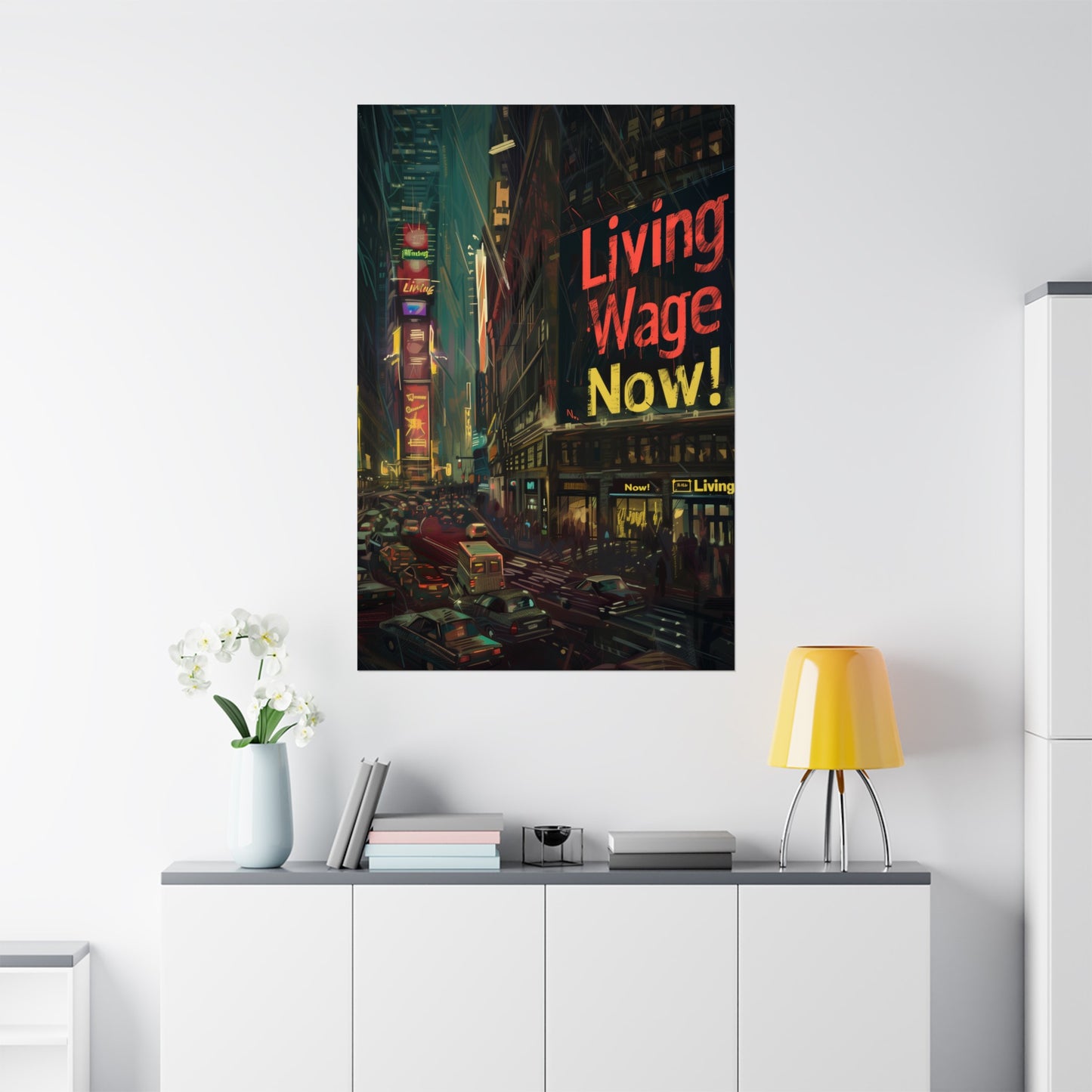 Living Wage Now! Matte Poster Cyberpunk Style Political Poster for Home Office Dorm Wall Art