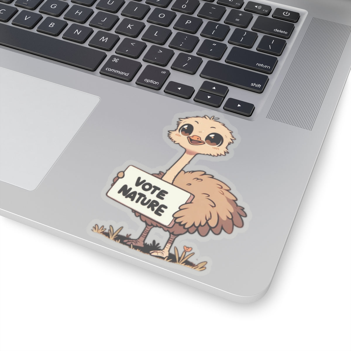 Inspirational Cute Ostrich Statement vinyl Sticker: Vote Nature! for laptop, kindle, phone, ipad, instrument case, notebook, mood board