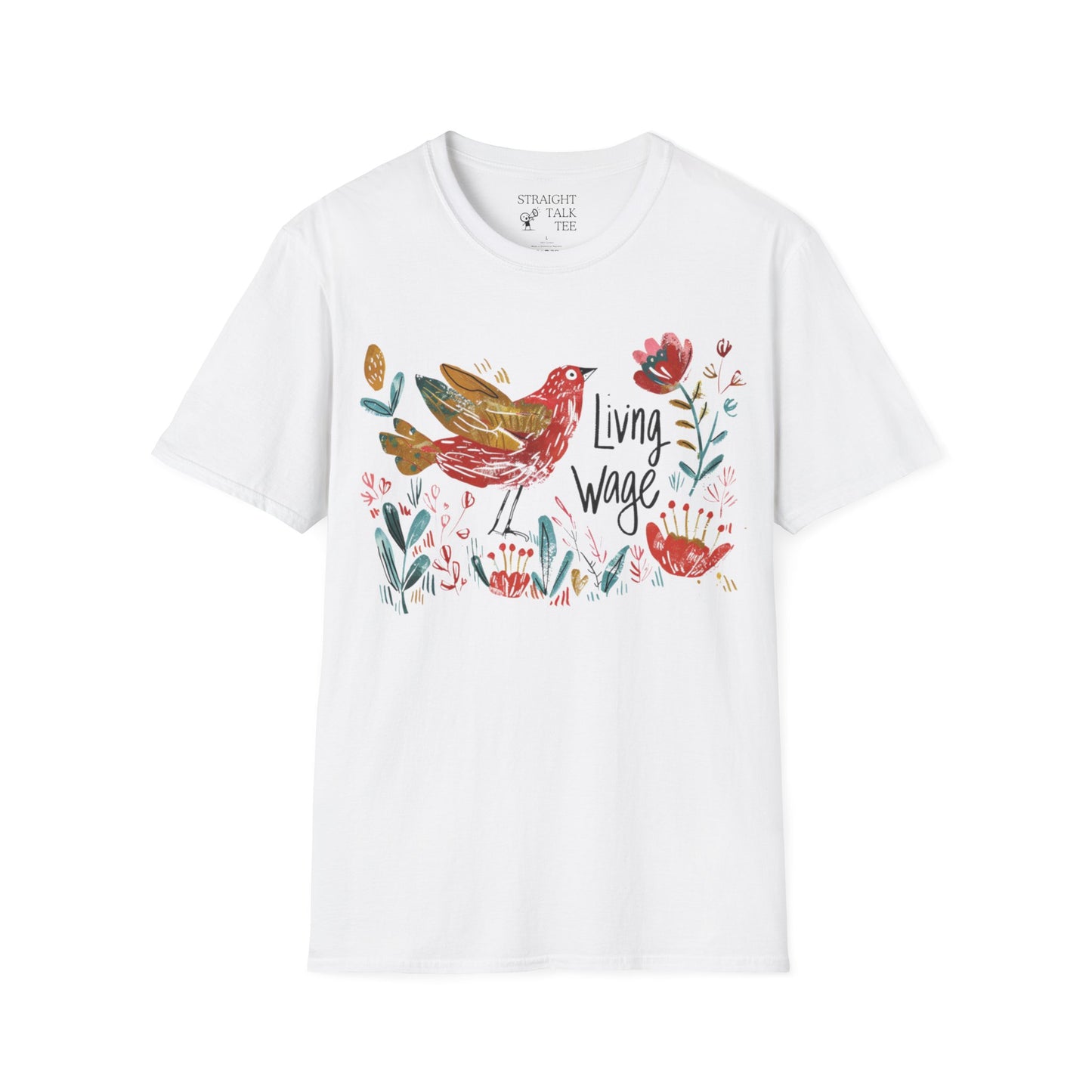 Political Shirt Demand Living Wage t-shirt Unisex Soft tshirt Cute Protest Activism Inspired by Cath Kidston Bird Flower Statement Vote Tee