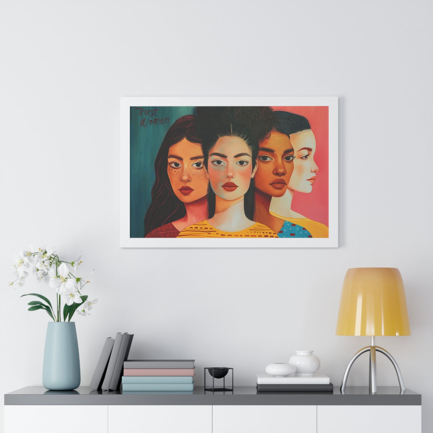 Trust Women! Activist Inspiration Framed Horizontal Poster |36x20| Expressionist Style Evocative Political Art