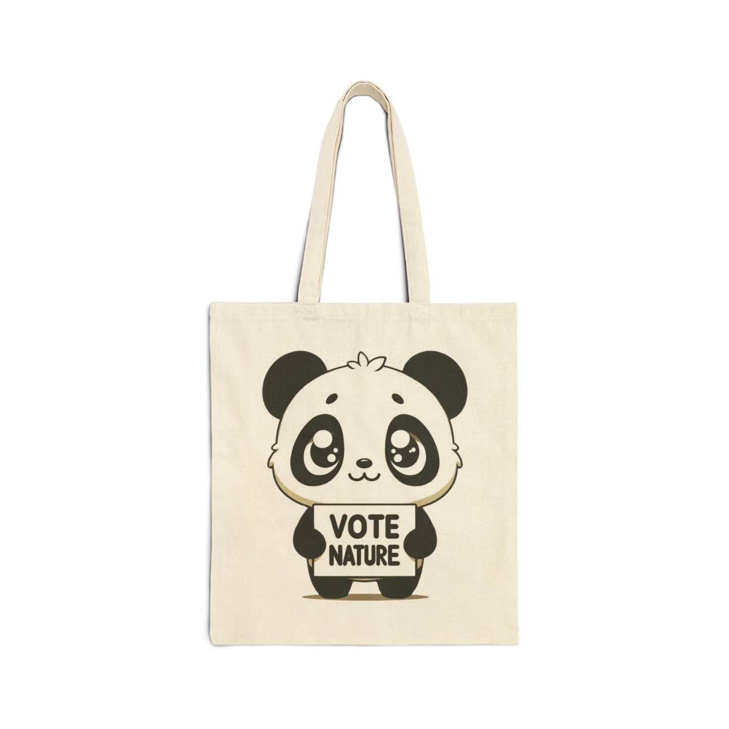 Inspirational Cute Panda Statement Cotton Canvas Tote Bag: Vote Nature! carry a laptop, kindle, phone, notebook, goodies to work/coffee shop