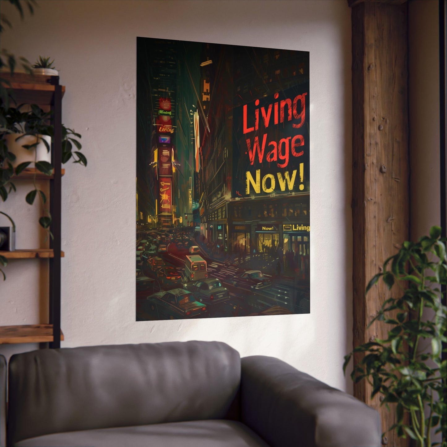 Living Wage Now! Matte Poster Cyberpunk Style Political Poster for Home Office Dorm Wall Art