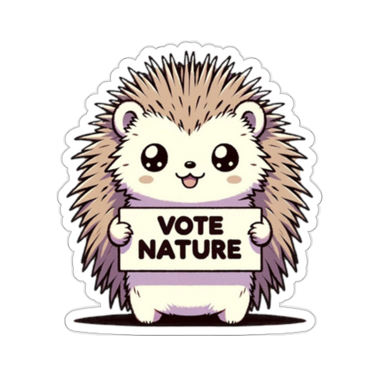 Inspirational Cute Porcupine Statement vinyl Sticker: Vote Nature! for laptop, kindle, phone, ipad, instrument case, notebook, mood board, or wall