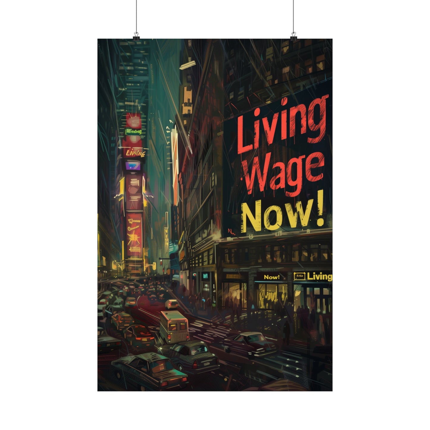 Living Wage Now! Matte Poster Cyberpunk Style Political Poster for Home Office Dorm Wall Art