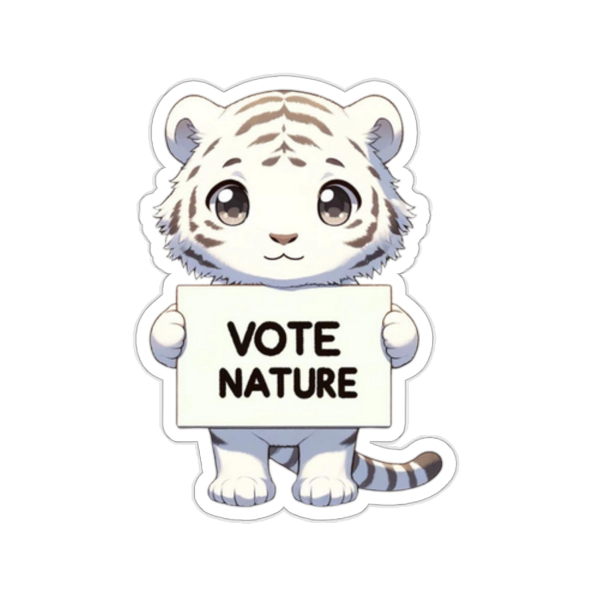 Inspirational Cute White Tiger Statement vinyl Sticker: Vote Nature! for laptop, kindle, phone, ipad, instrument case, notebook, mood board