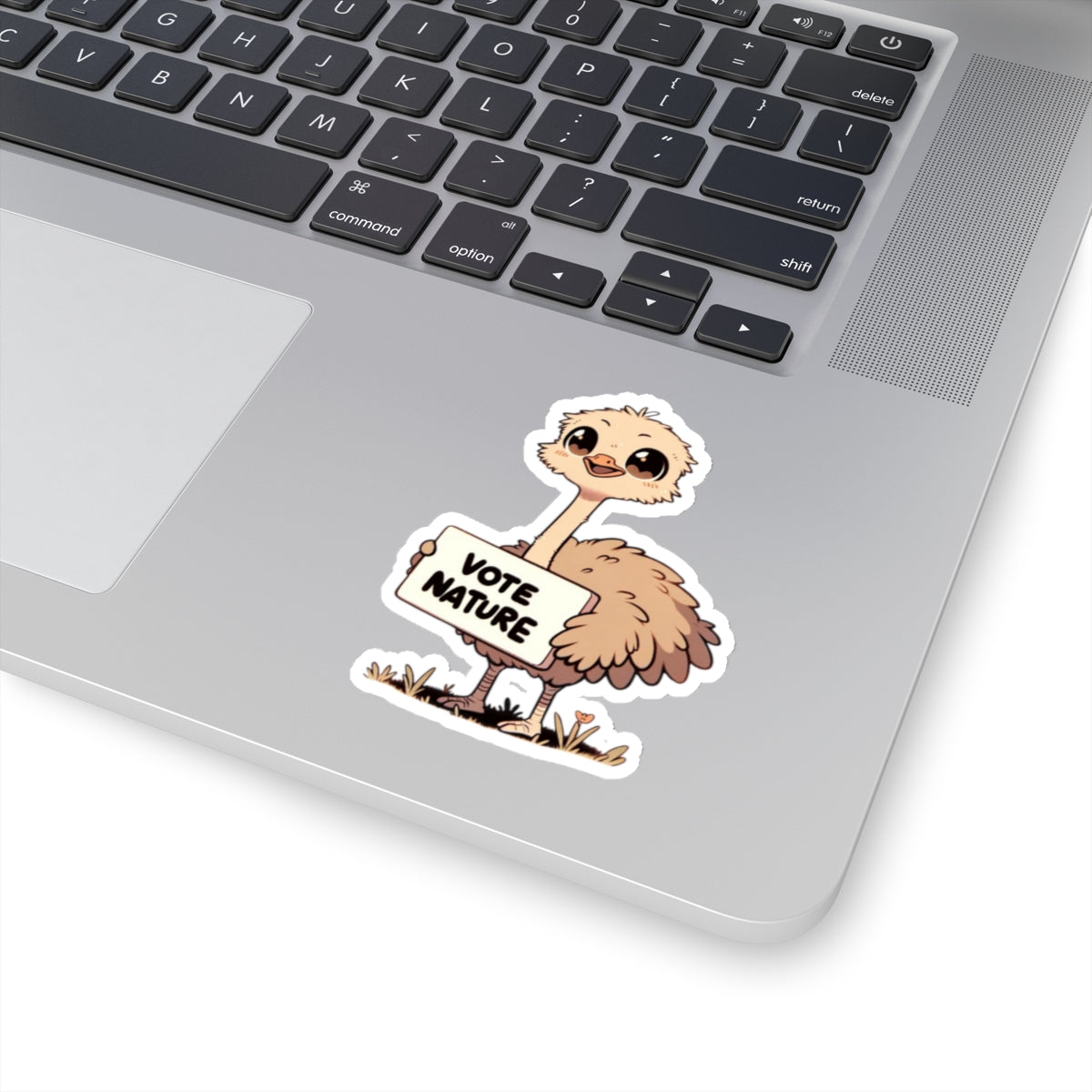 Inspirational Cute Ostrich Statement vinyl Sticker: Vote Nature! for laptop, kindle, phone, ipad, instrument case, notebook, mood board