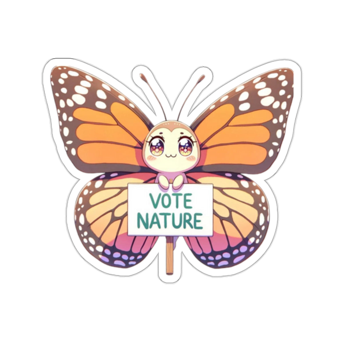 Inspirational Cute Butterfly Statement vinyl Sticker: Vote Nature! for laptop, kindle, phone, ipad, instrument case, notebook, mood board