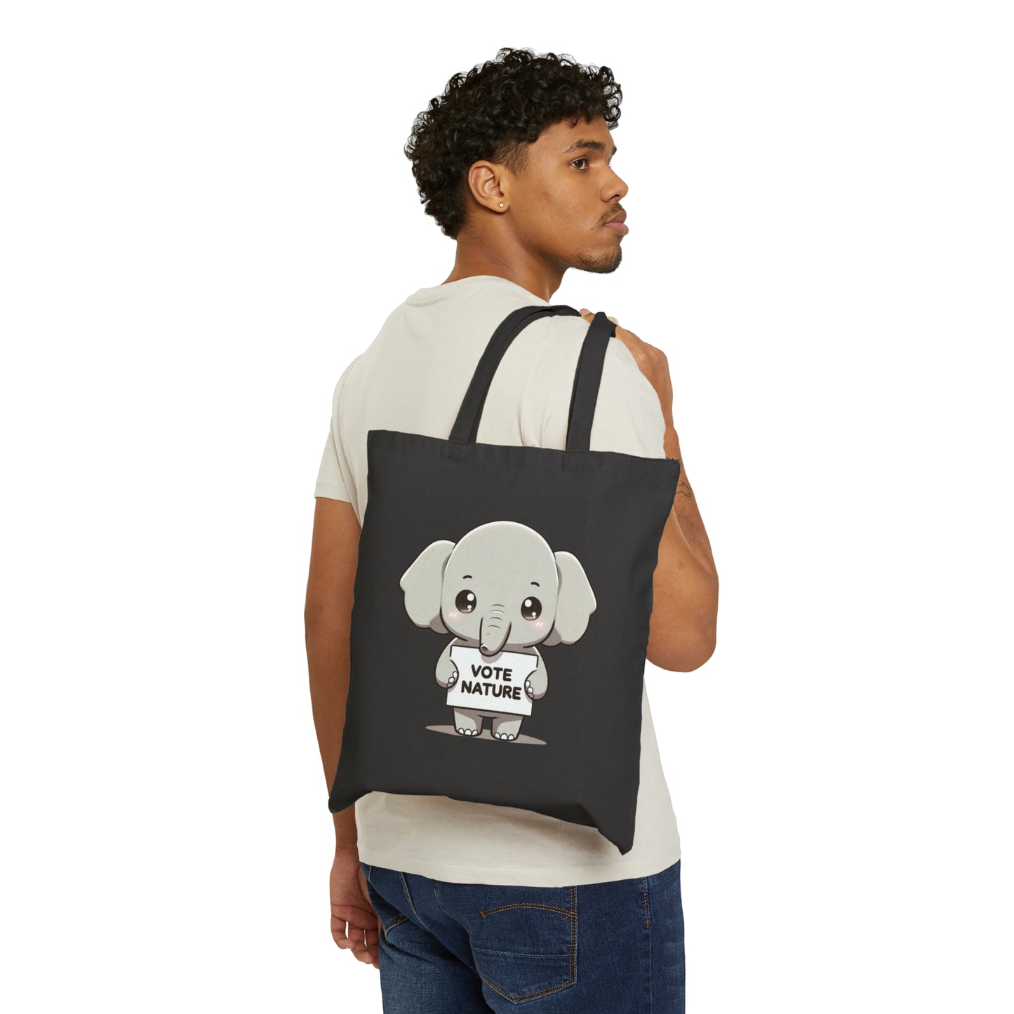 Inspirational Cute Elephant Statement Canvas Tote Bag: Vote Nature! & carry a laptop, kindle, phone, notebook, goodies to work/coffee shop