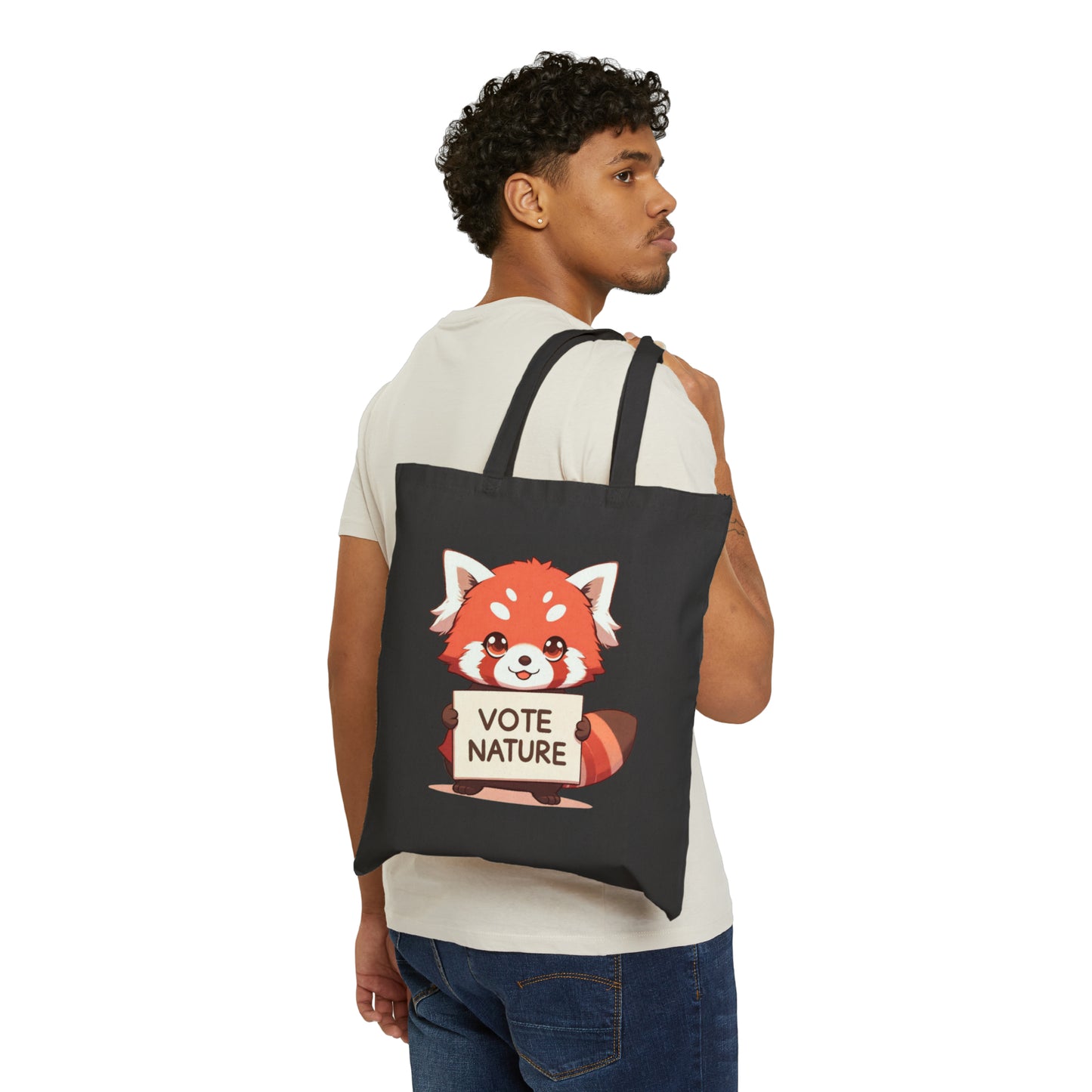 Inspirational Cute Red Panda Statement Cotton Canvas Tote Bag: Vote Nature! laptop, kindle, phone, notebook, goodies to work/coffee shop