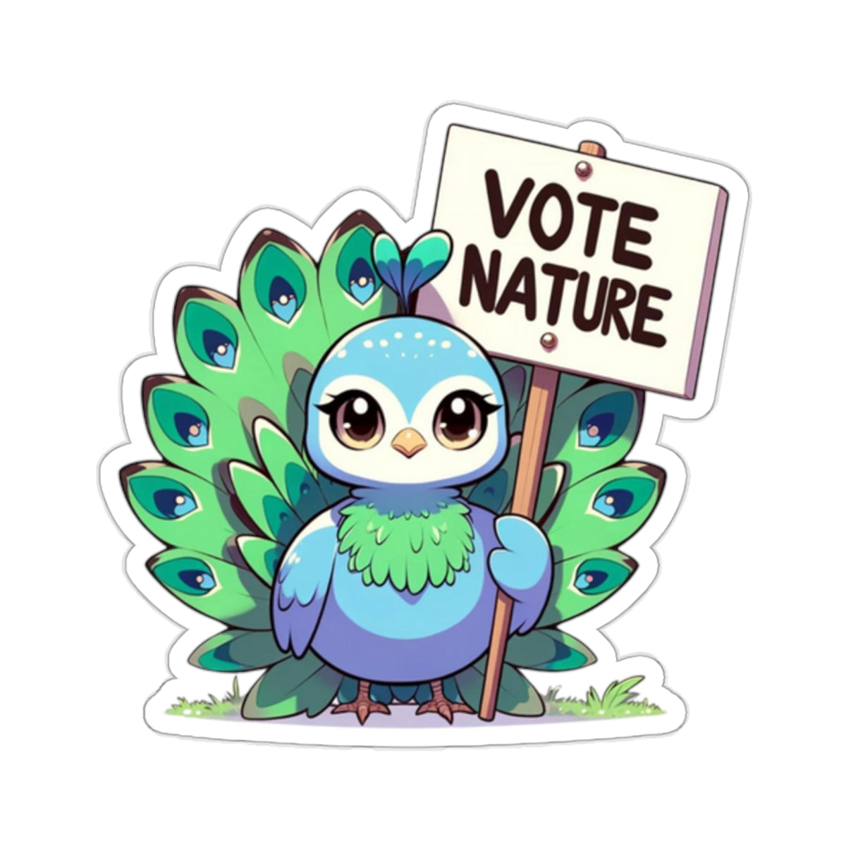 Inspirational Cute Peakcock Statement vinyl Sticker: Vote Nature! for laptop, kindle, phone, ipad, instrument case, notebook, mood board