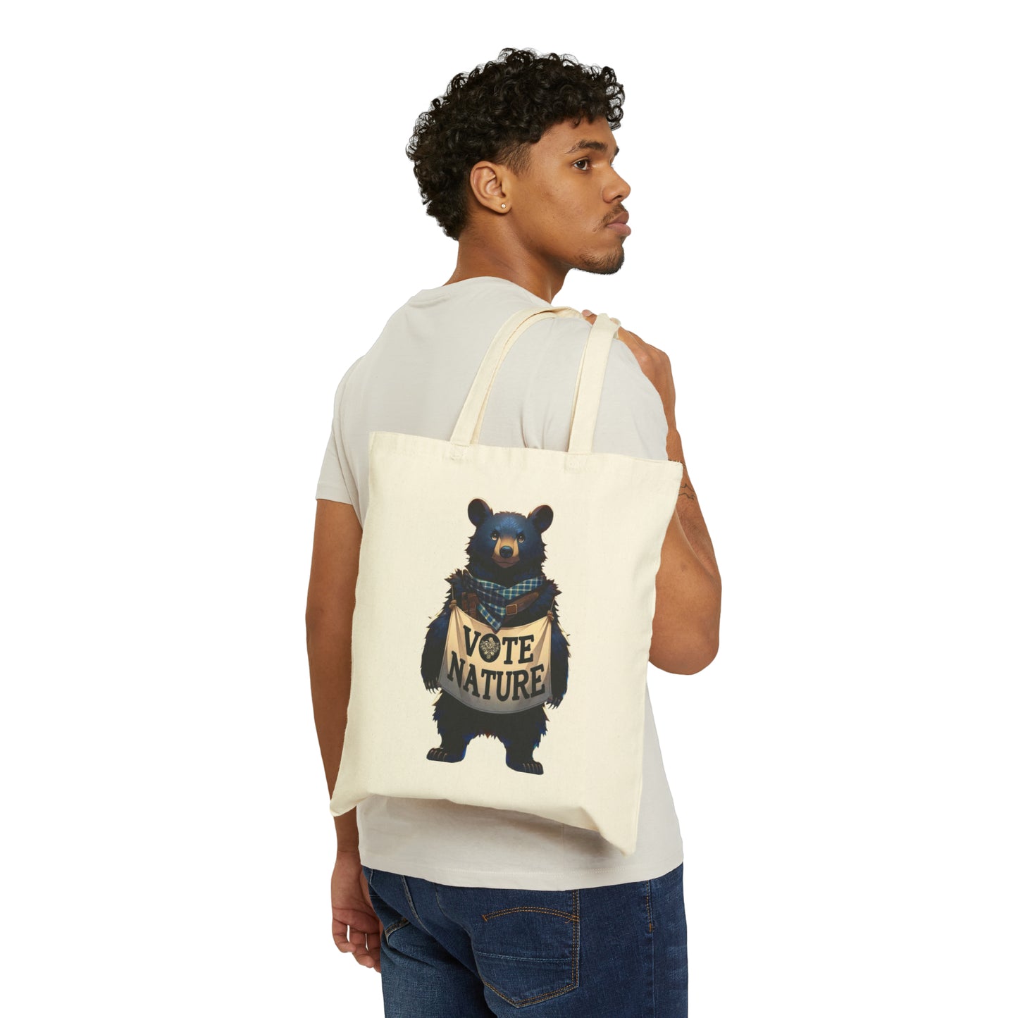 Inspirational Caring Black Bear Cotton Canvas Tote Bag: Vote Nature! & carry a laptop, kindle, phone, notebook, goodies to work/coffee shop