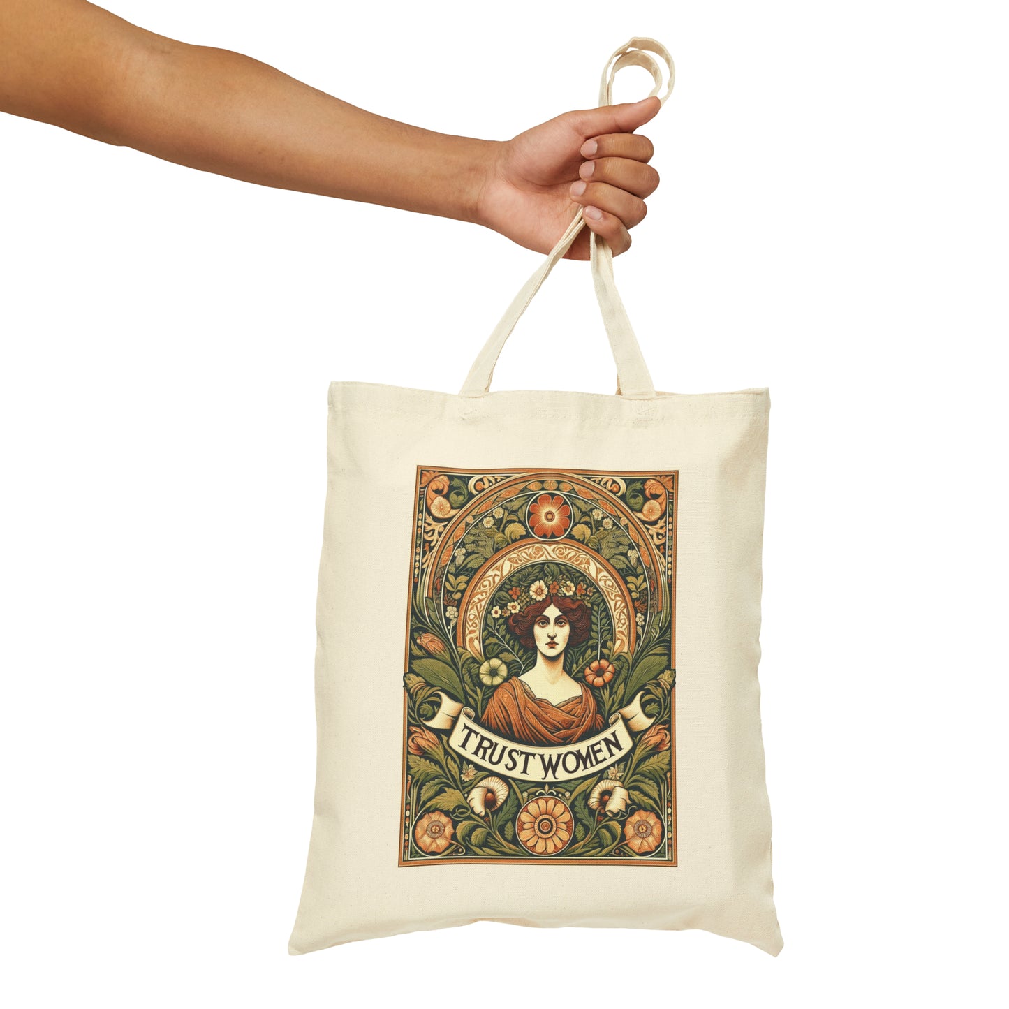 Inspirational Caring Statement Cotton Canvas Tote Bag: Trust Women! & carry a laptop, kindle, phone, notebook, goodies to work/coffee shop