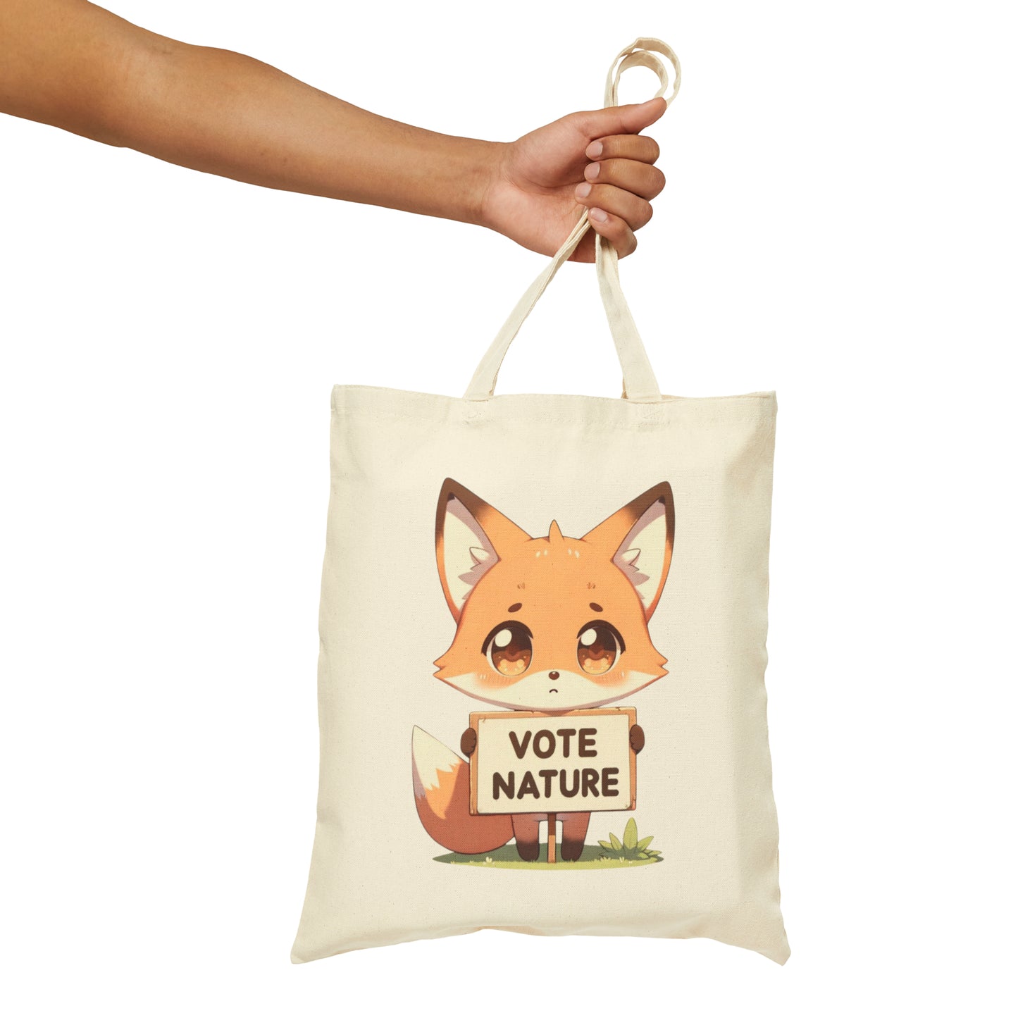 Inspirational Cute Fox Statement Cotton Canvas Tote Bag: Vote Nature! & carry a laptop, kindle, phone, notebook, goodies to work/coffee shop