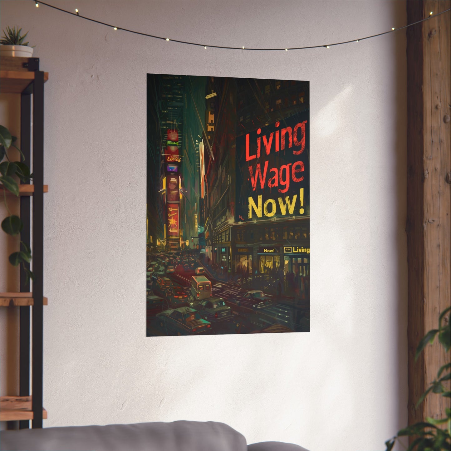 Living Wage Now! Matte Poster Cyberpunk Style Political Poster for Home Office Dorm Wall Art