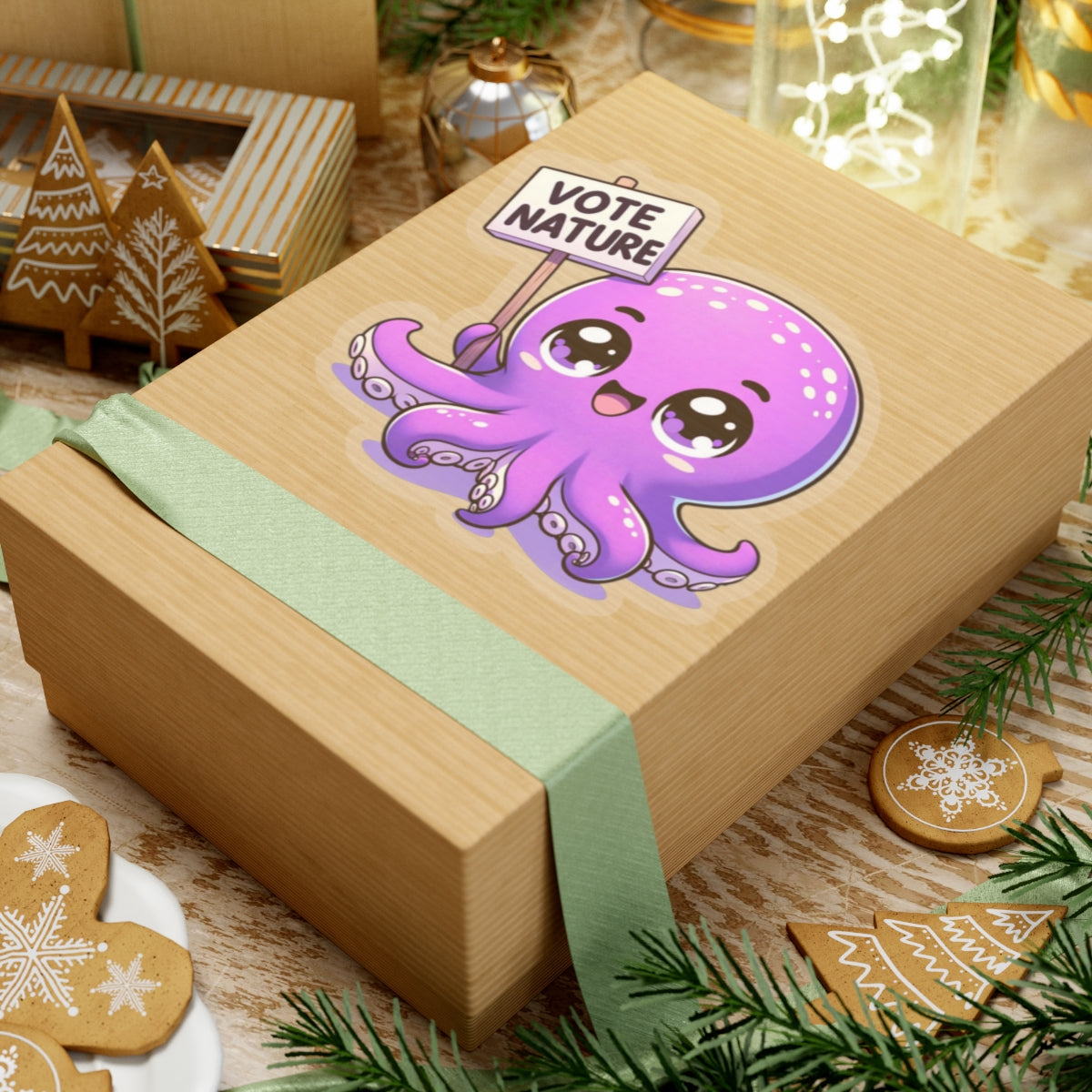 Inspirational Cute Octopus Statement vinyl Sticker: Vote Nature! for laptop, kindle, phone, ipad, instrument case, notebook, mood board