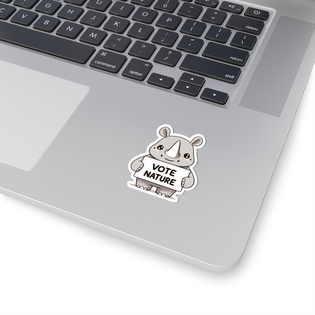 Inspirational Cute Rhino Statement vinyl Sticker: Vote Nature! for laptop, kindle, phone, ipad, instrument case, notebook, mood board