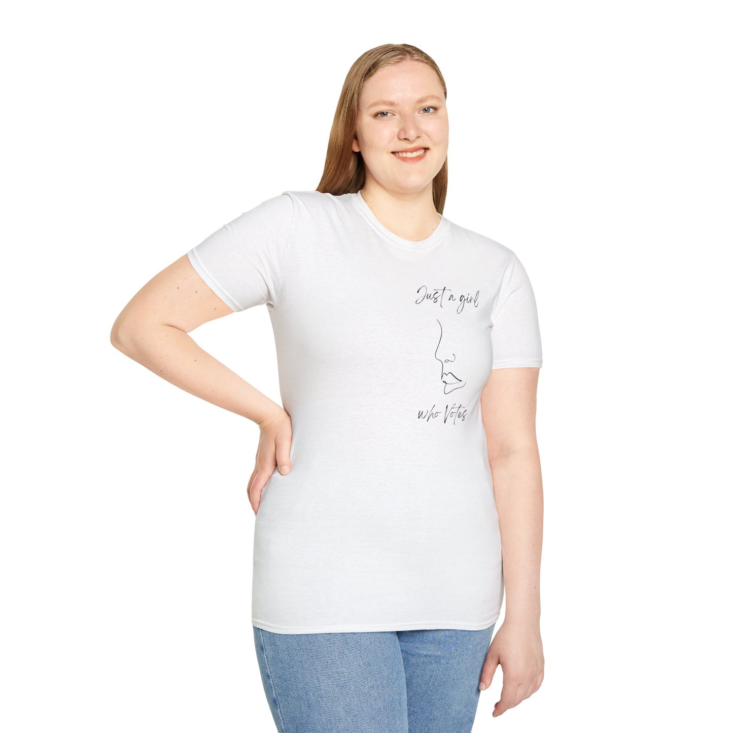 Just a Girl Who Votes Statement Soft Style t-shirt: Strong yet Subtle Activism! Be Unmoved!