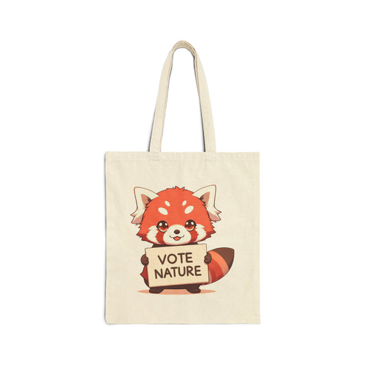 Inspirational Cute Red Panda Statement Cotton Canvas Tote Bag: Vote Nature! laptop, kindle, phone, notebook, goodies to work/coffee shop