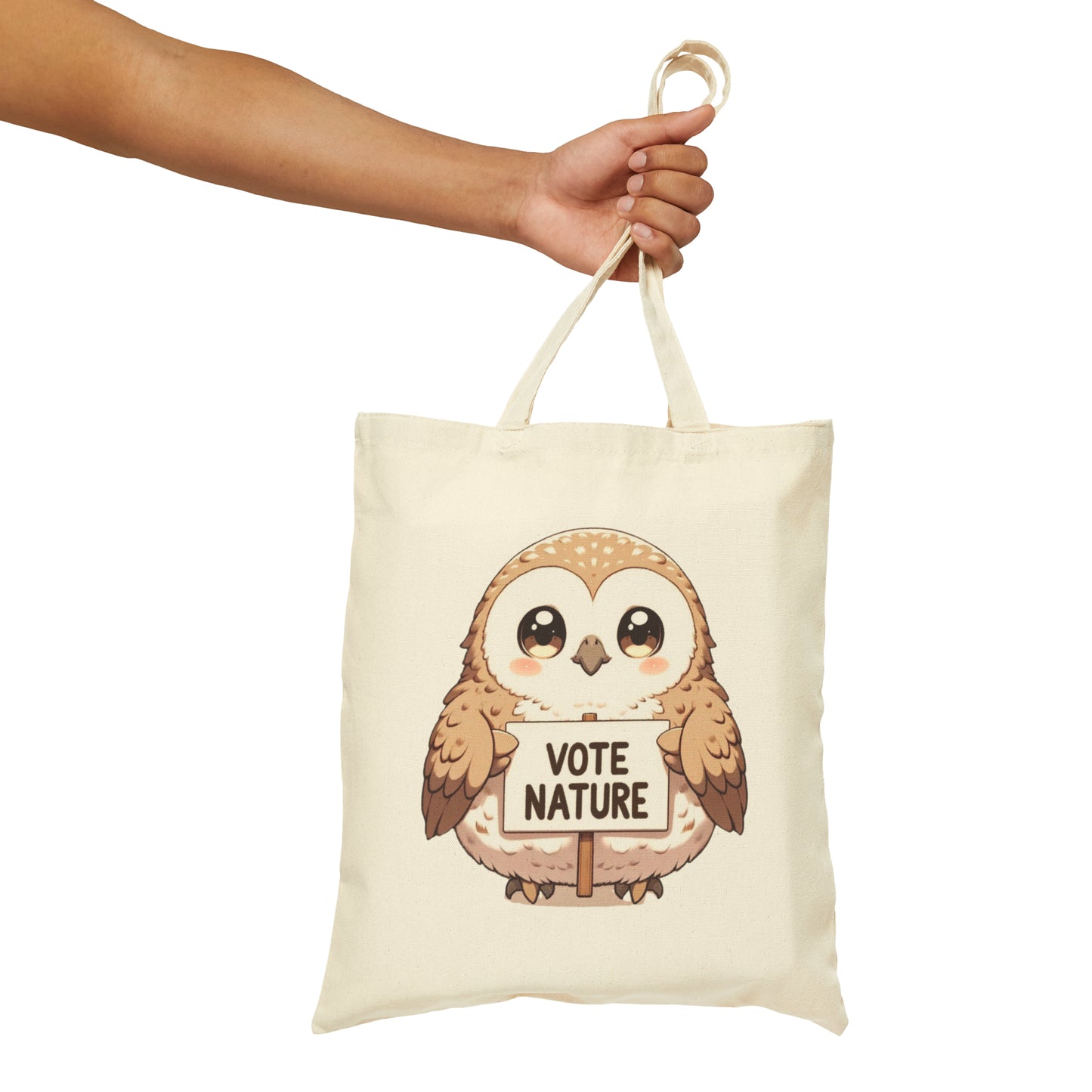 Inspirational Cute Owl Statement Cotton Canvas Tote Bag: Vote Nature! & carry a laptop, kindle, phone, notebook, goodies to work/coffee shop