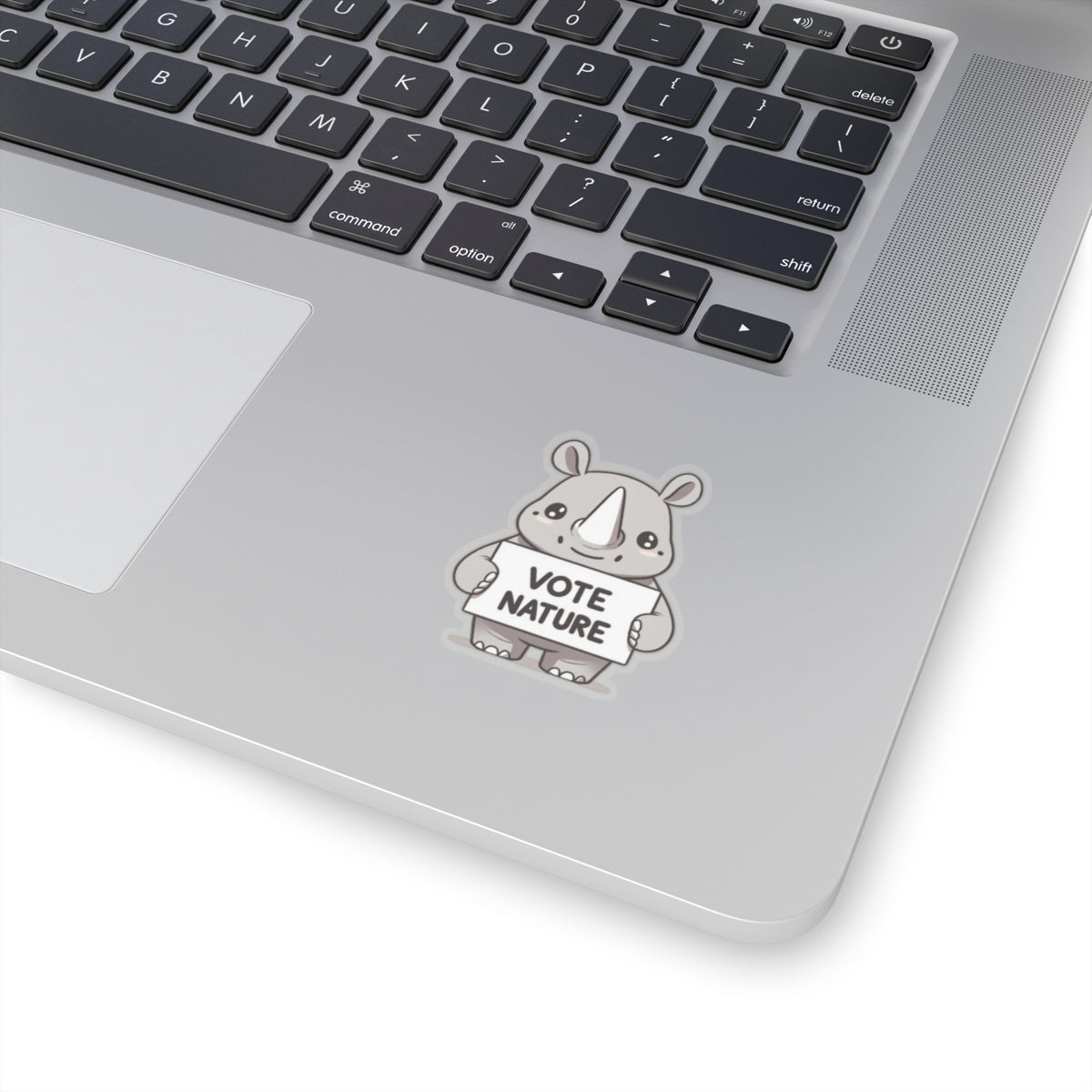Inspirational Cute Rhino Statement vinyl Sticker: Vote Nature! for laptop, kindle, phone, ipad, instrument case, notebook, mood board