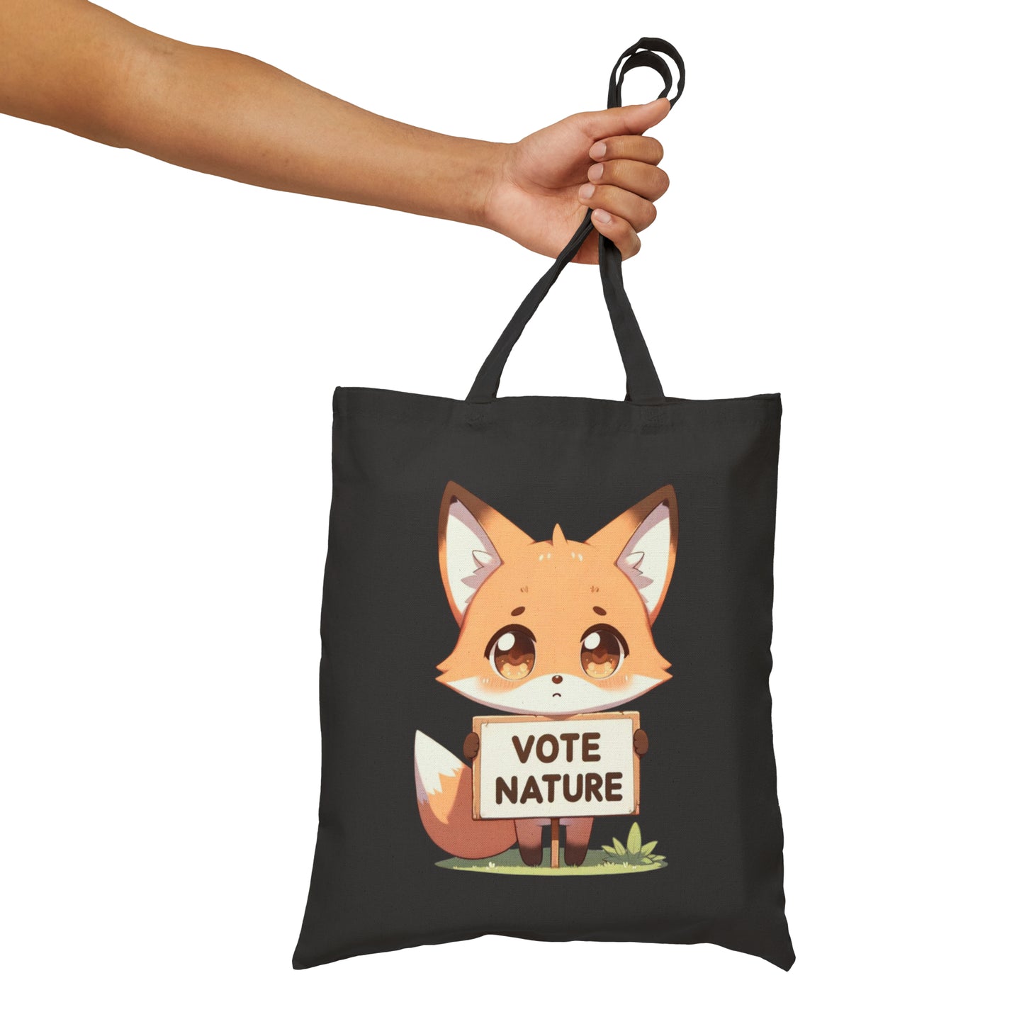 Inspirational Cute Fox Statement Cotton Canvas Tote Bag: Vote Nature! & carry a laptop, kindle, phone, notebook, goodies to work/coffee shop