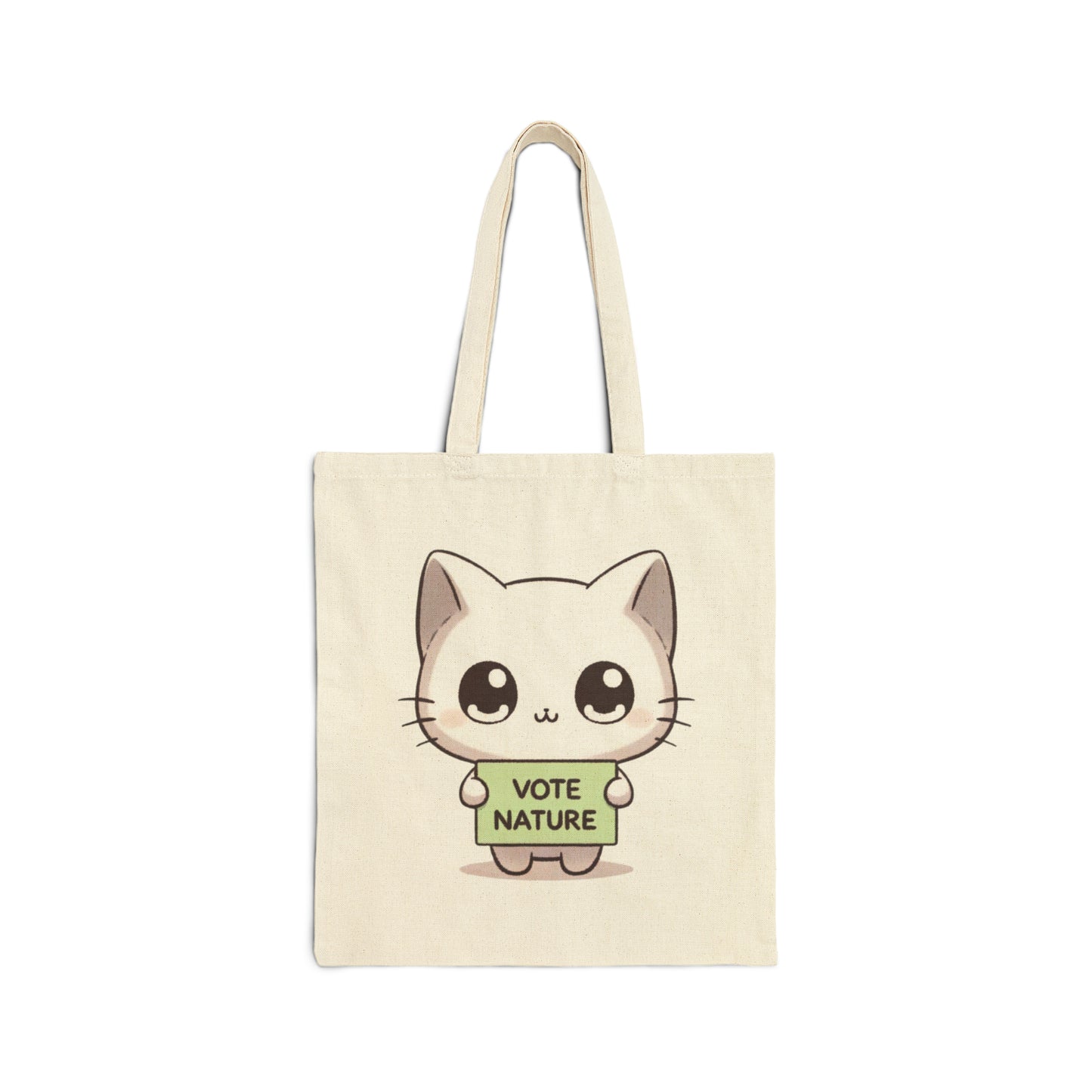 Inspirational Cute Cat Statement Cotton Canvas Tote Bag: Vote Nature! carry a laptop, kindle, phone, notebook, goodies to work/coffee shop
