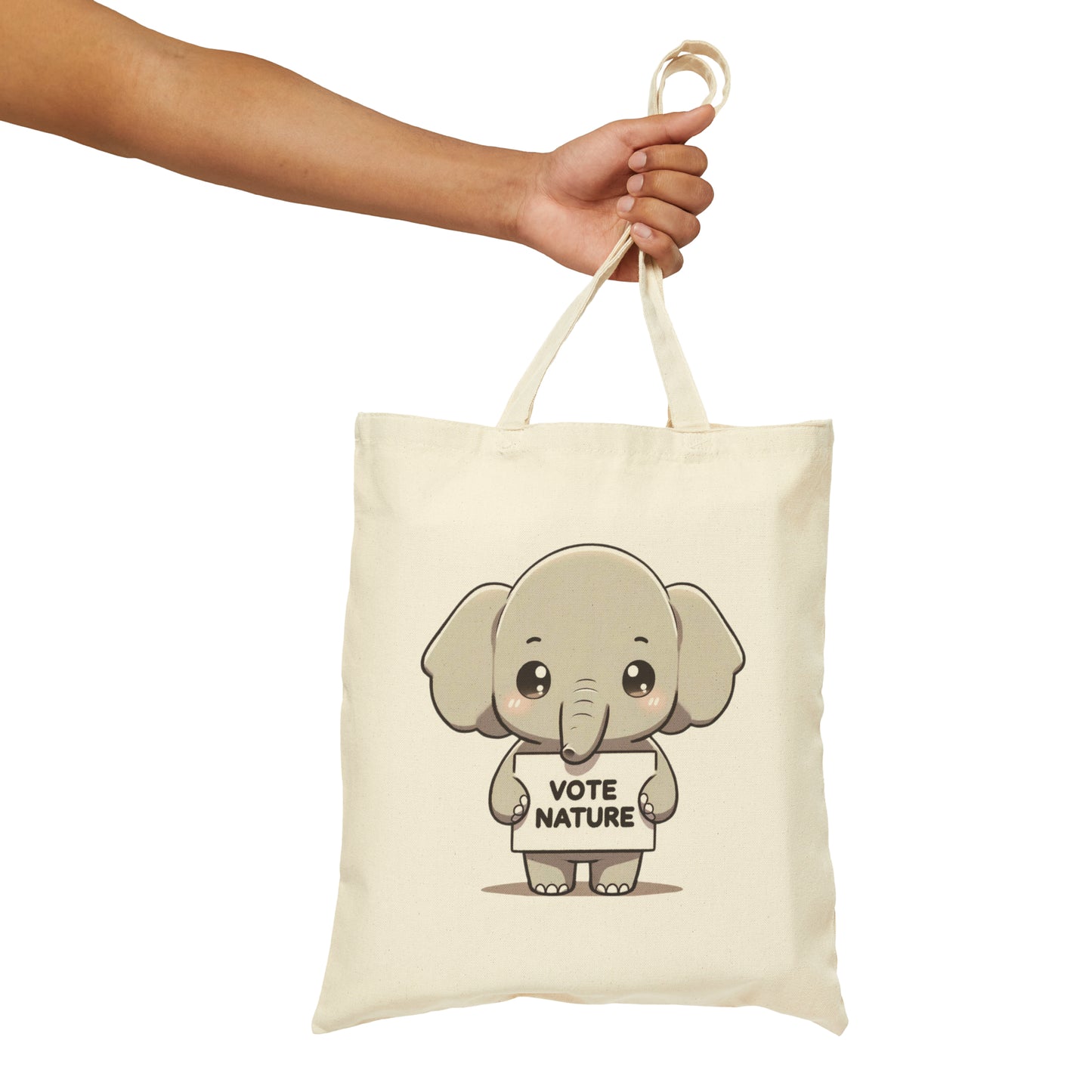 Inspirational Cute Elephant Statement Canvas Tote Bag: Vote Nature! & carry a laptop, kindle, phone, notebook, goodies to work/coffee shop