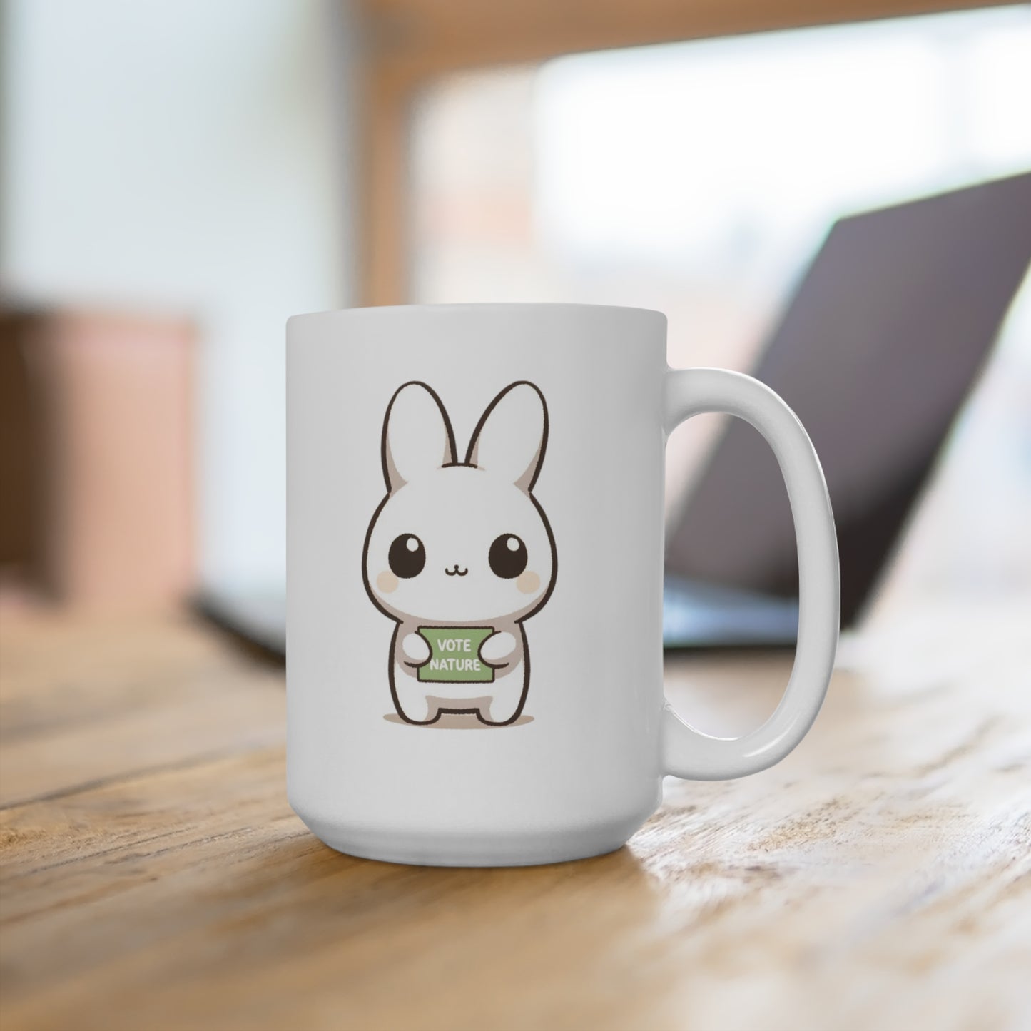 Inspirational Cute Rabbit Statement Coffee Mug (15oz): Vote Nature! Be a cute activist bunny!