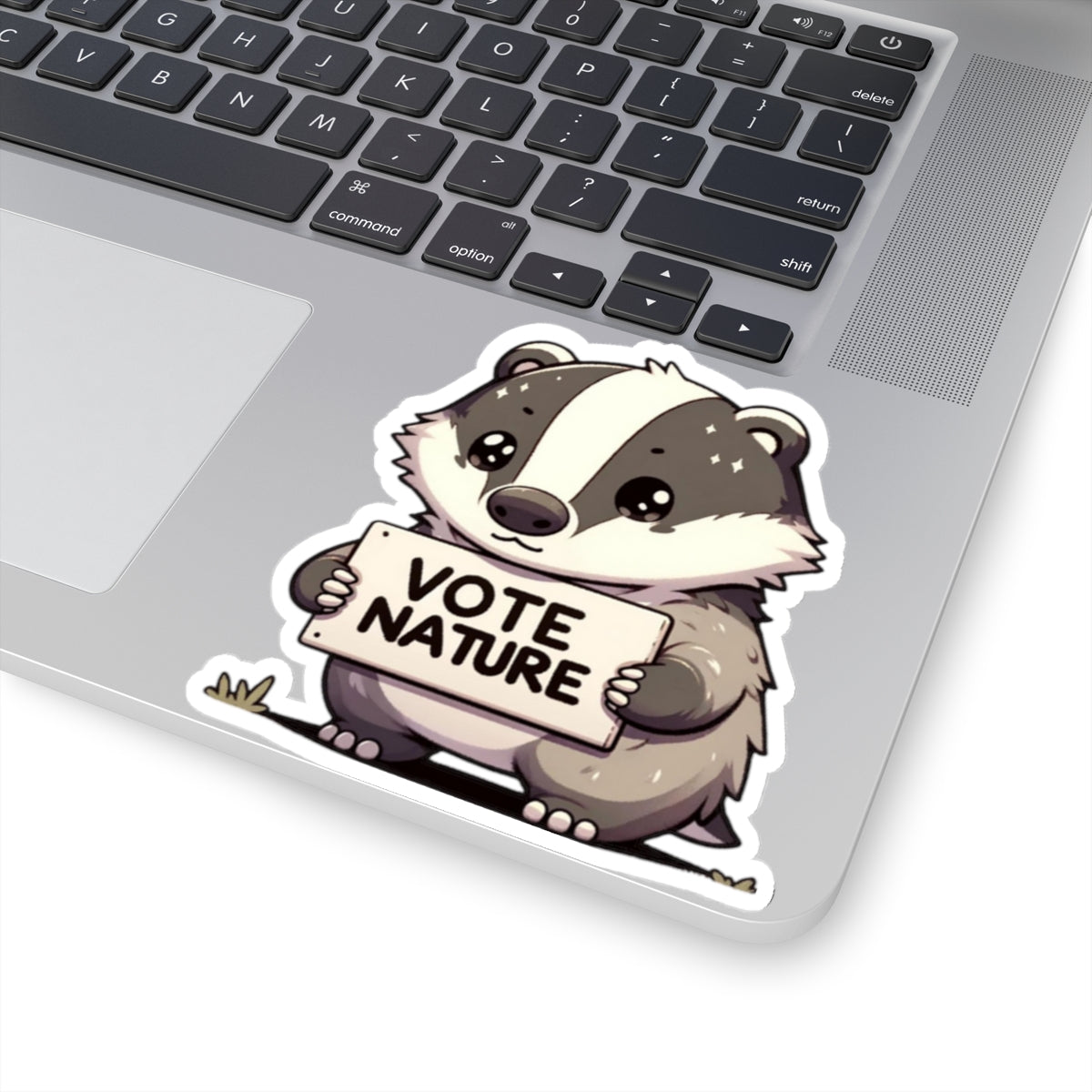 Inspirational Cute Badger Statement vinyl Sticker: Vote Nature! for laptop, kindle, phone, ipad, instrument case, notebook, mood board