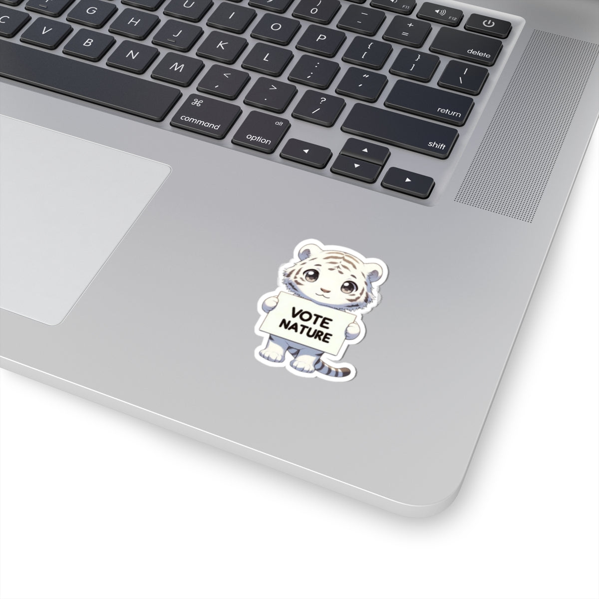 Inspirational Cute White Tiger Statement vinyl Sticker: Vote Nature! for laptop, kindle, phone, ipad, instrument case, notebook, mood board