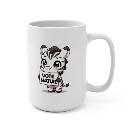 Inspirational Cute Zebra Statement Coffee Mug (15oz): Vote Nature! Be a cute activist bunny!