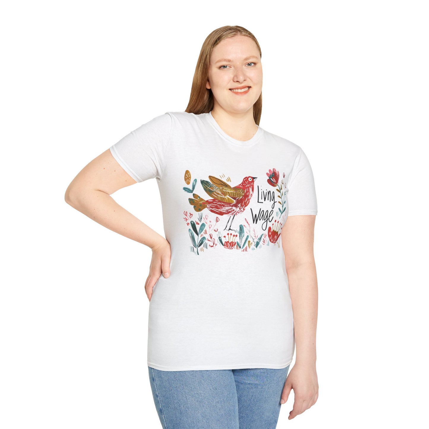 Political Shirt Demand Living Wage t-shirt Unisex Soft tshirt Cute Protest Activism Inspired by Cath Kidston Bird Flower Statement Vote Tee