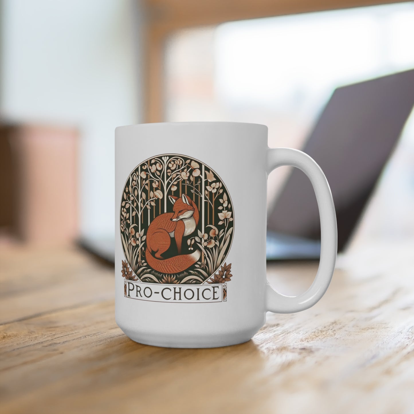 Bold and Uncompromising Cute Fox Statement Mug (15oz): Pro-Choice! William Morris Inspired Design