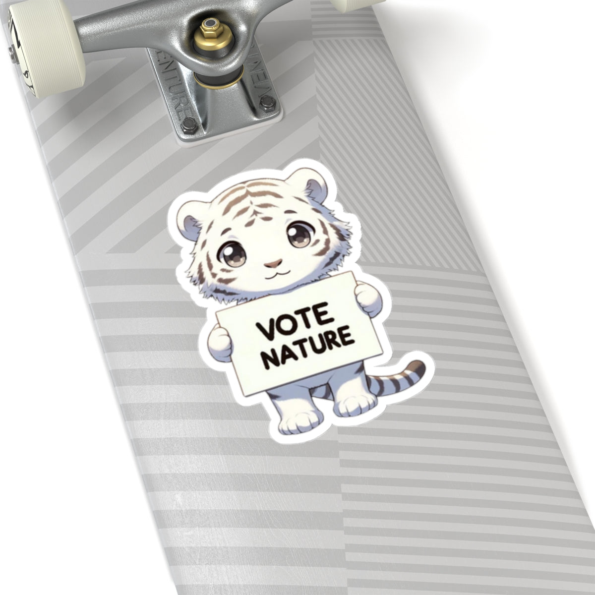 Inspirational Cute White Tiger Statement vinyl Sticker: Vote Nature! for laptop, kindle, phone, ipad, instrument case, notebook, mood board