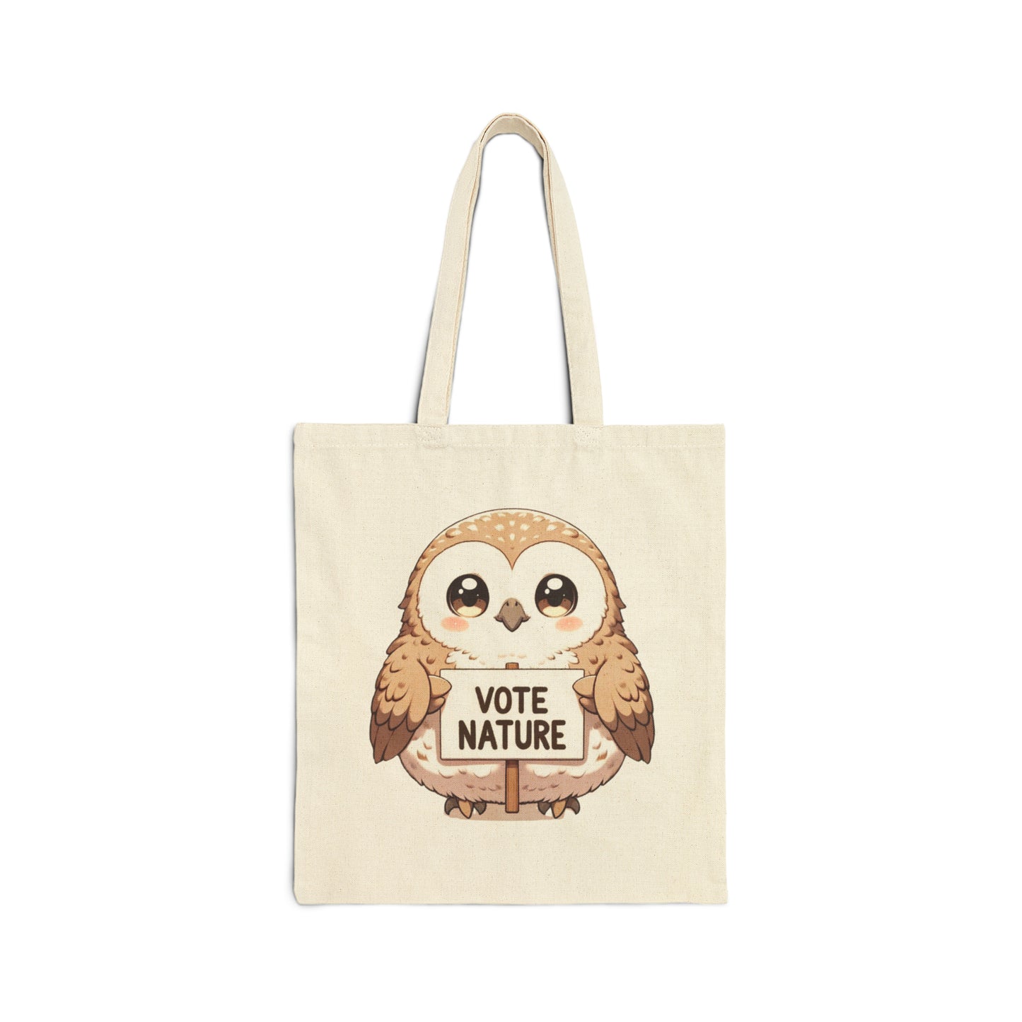 Inspirational Cute Owl Statement Cotton Canvas Tote Bag: Vote Nature! & carry a laptop, kindle, phone, notebook, goodies to work/coffee shop